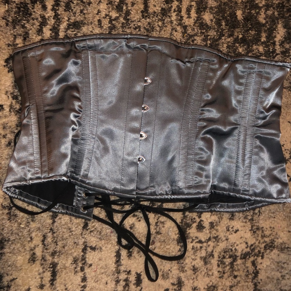 Silver Satin Steel Boned Corset